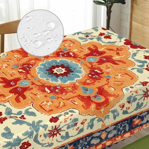 Carpet Boho Table Cloth Rectangle Table 52"X70", Ethnic Southwest Persian Style Rug Orange Wipeable Table Cover for Dinner Kitchen, Outdoor Tablecloth for Party Banquets Weddings - color: Carpet Boho