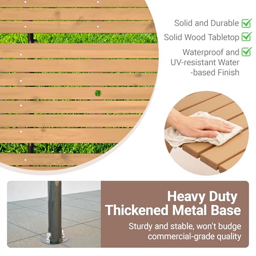 Outdoor Wooden Picnic Table Heavy Duty Picnic Tables Benches Set with Umbrella Hole , 72” Dining Table Set for 6 Person Metal Frame & Solid Wood Waterproof Tabletop for Backyard, Porch, Patio(Natural - size: Heavy Duty-yellow