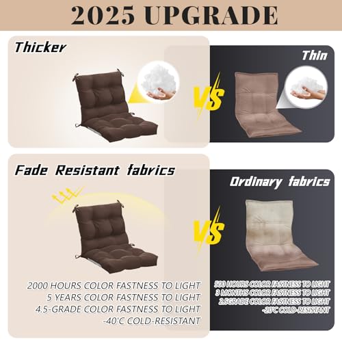 Marsui 4 Pcs Outdoor Indoor High Back Chair Cushions Patio Furniture Tufted Pillow with Ties Water-Resistant Replacement Outdoor Rocking Chair Cushions, 42 x 21 Inches (Brown,Solid Color) - color: Brown, size: Solid Color