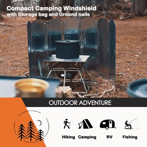 Silver Camping Stove Windscreen, Foldable 8-Panel Wind Blocker with Stakes & Bag, 23.6in (60cm) Portable Windshield, Fire Pit Wind Guard, Campfire, Patio, RV, Outdoor Cooking, Hiking, Picnic