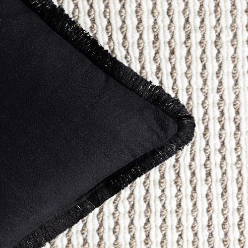 Foindtower Decorative Linen Fringe Throw Pillow Covers Cozy Boho Farmhouse Cushion Cover with Tassels Soft Accent Pillowcase for Chair Sofa Bed Living Room Home Decor, 16×16 Inch, 1PC, Black - color: Black, size: 16" x 16" (Pack of 1)