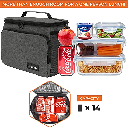 opux Insulated Soft Lunch Bag for Men Women for Office Work School Picnic, Leakproof Cooler Bag with Shoulder Strap for Kid Adult (Charcoal Gray) - color: Charcoal Gray, size: Medium