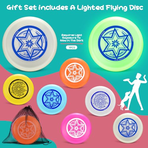 Outdoor Flying Disc 175g,Adult Sport Disc Set for Competitive and Pro Players,Flying Disc Set Includes 1 Glow in The Dark Flying Disc for Beach Pool Game, Camping and Backyard - color: 6 Color Set