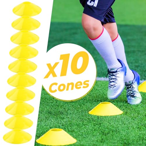 GHB Pro Agility Ladder Soccer Kick Trainer Set 20ft 12 Rung 10 Cones and 4 Stakes Speed Agility Football Training Equipment with Carrying Bag - color: Yellow