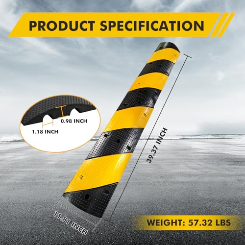 3.3FT Rubber Speed Bump, 2 Pack 2 Channel Heavy Duty Recycled Rubber Temporary Speed Bumps,22000 LBS Load Capacity, Industrial-Grade Traffic Calming Hump for Parking Lots, Garages & Roads