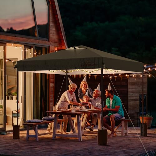 8x8 Pop Up Canopy, Easy Up Canopy Tent, Heavy Duty Tents for Parties, One Person Set Up Event Tent, Khaki - color: Khaki, size: 8x8
