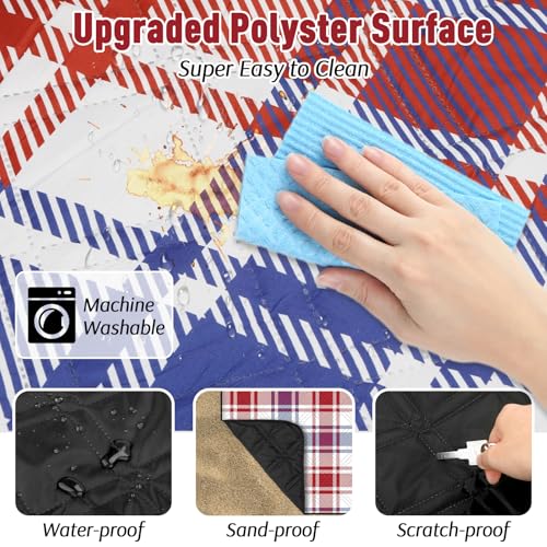 Doonly Picnic Blanket, 78" x 78" Large Waterproof Sandproof Beach Blanket, Foldable Outdoor Blanket Picnic Mat for Beach, Camping, Park, Grass, Lawn, Travel (Blue/Red/White) - color: Blue/Red/White