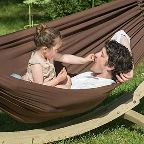 ANYOO Cotton Hammock Portable Camping Hammocks for Hanging Sturdy Garden Comfortable Fabric Hammock with Tree Straps Up to 660lbs with Travel Bag for Camping Outdoor/Indoor Patio Backyard - color: Brown