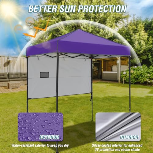 EAGLE PEAK 6x4 Instant Pop Up Canopy Tent with 1 Half Wall Panel, Straight Leg Sun Shelter, Portable Canopy with Carry Bag for Camping, Beach & Sports, Purple - color: Purple, size: Half Wall