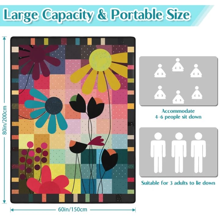 Abstract Floral Picnic Blankets Waterproof Foldable, 60″X80″ Thick Picnic Mat Outdoor Blanket for Grass, Modern Beach Blanket Sandproof Picnic Accessories for Camping Party Park Travel - color: A10, size: 5' X 6'8" (Rectangular)