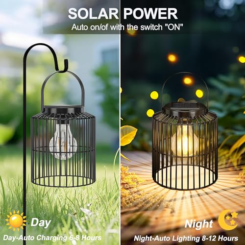 Solar Lanterns Outdoor Waterproof, Metal Hanging Solar Light for Outside Garden Patio Porch Table, Outdoor Decorative Lantern with Bright Warm White Light