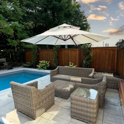 PURPLE LEAF 11ft Patio Umbrella Outdoor Round Umbrellas Large Cantilever Umbrella Windproof Offset Umbrellas Heavy Duty Sun Umbrella for Garden Deck Pool Patio, Cream - color: Cream, size: 11 Feet, style: Umbrella