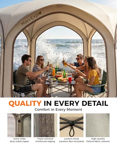12x12 FT Pop-Up Screen Tent, Portable Screen Room Canopy with Zipper Doors for Patio, Backyard, Deck & Outdoor Activities, Beige - color: Beige, size: 12x12 FT