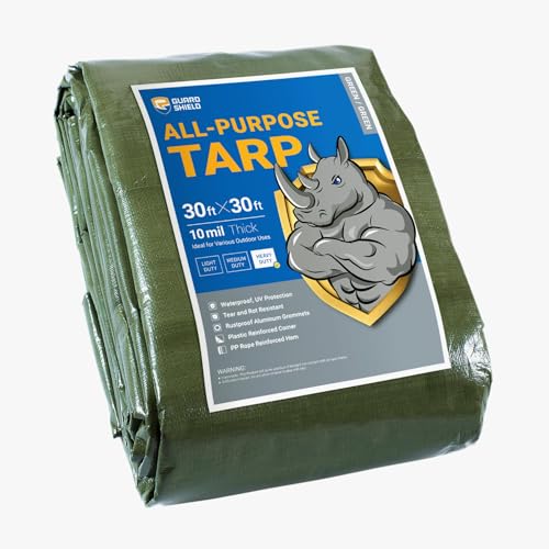 GUARD SHIELD Heavy Duty Tarp 30x30 Feet Green Multi Purpose Thick Waterproof Poly Tarp Cover 10mil - color: Green, size: 30x30