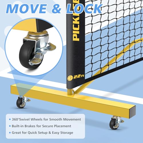 Pickleball Net Set with 4 Fiberglass Paddles, Portable Pickleball Set with 4 Fiberglass Paddles, 6 Balls & Carry Bag, Easy Setup for Driveway, Garage, Kids & Adults - style: 22ft & 11ft Net With 4 Fiberglass Paddles
