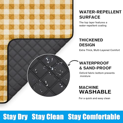 TigeJoy Extra Large Picnic Blanket Waterproof Foldable 60''x80'', Outdoor Picnic Mat Beach Blanket Sandproof for Park, Grass, Travel, Hiking, Camping Essentials, Gingham Picnic Blanket - color: Yellow, size: 6'8" x 5' (Rectangular)
