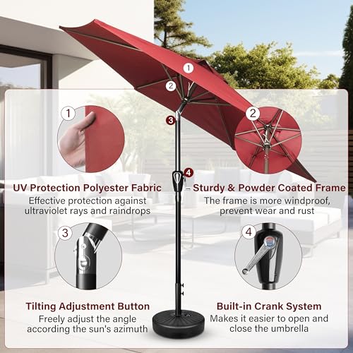 Simple Deluxe 7.5ft Patio Umbrella Outdoor Table Market Yard Umbrella with Push Button Tilt/Crank, 6 Sturdy Ribs for Garden, Deck, Backyard, Pool, Red - color: Red-New, size: 7.5ft