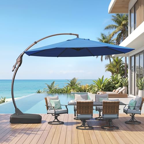 Grand patio 12 FT Sunbrella Cantilever Umbrella with Base Outdoor Aluminum Offset Umbrella with Tilt Adjustment (Sapphire Blue, 12 FT-SUNBRELLA) - color: Sapphire Blue-SUNBRELLA, size: 12 FT