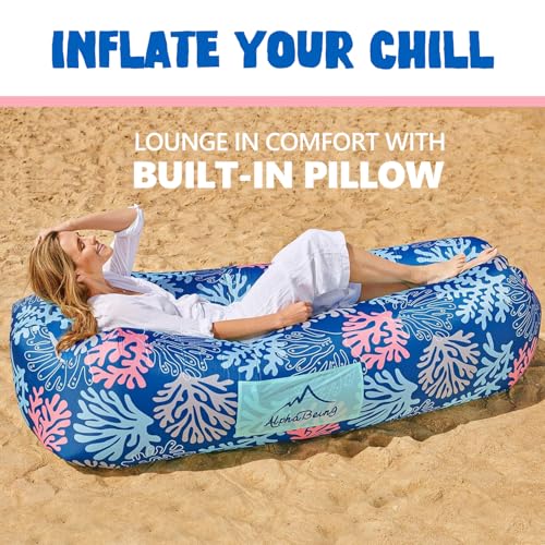 AlphaBeing Inflatable Lounger Beach Chair Accessories, Air Sofa Hammock Inflatable Couch for Camping Backyard Lakeside with Compression Sacks, Ideal Outdoor Gifts for Adults - color: Coral Navy