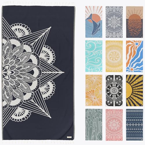 FESHKA Sand Proof Turkish Beach Towel – Oversized, Quick Dry & Lightweight Travel Towel - 100% Organic Cotton Beach Blanket - Perfect for Bath, Pool & Picnic | Frozen (Navy) - color: 55 - Navy