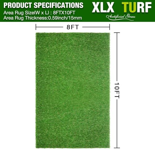 XLX TURF Realistic Artificial Turf Grass 8 FT X 10 FT - Large Fake Grass Carpet Indoor Outdoor Rug for Patio Balcony Dogs Pets Kennel Flooring Kids Playground - Low Pile - size: 8' x 10' (Rectangular)