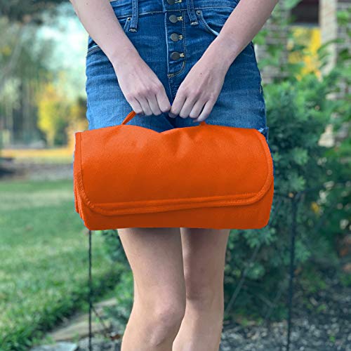 Threadart Personalized Embroidered Portable Blanket with Carrying Strap | Monogrammed Customized Travel Sports Stadium | Soft Fleece | 58in x 48in - Orange | for Picnic, Outdoor Blanket