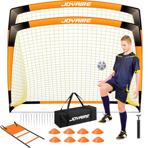 Pro-Grade Kids Backyard Soccer Goal, Tear-Resistant 5-Layer Polyester Soccer Net & 10mm Poles for Maximum Durability, 4x3ft/6x4ft/7x5ft, Pop Up Portable Soccer Training Equipment Set with Size 4 Ball - size: 7 ft x 5ft, style: Orang
