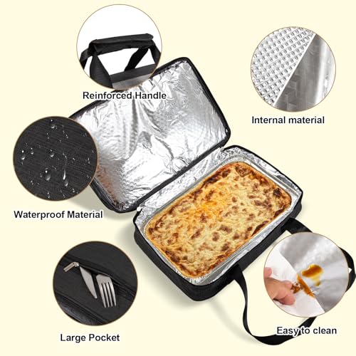 Insulated Casserole Carriers for Hot or Cold Food,Double Decker Casserole Dish Bag Carrying Case,Expandable Food Carrier Warmer Container Bag For Travel Picnic Cookouts.Fits 9"x13" Baking Dish - color: Double Black