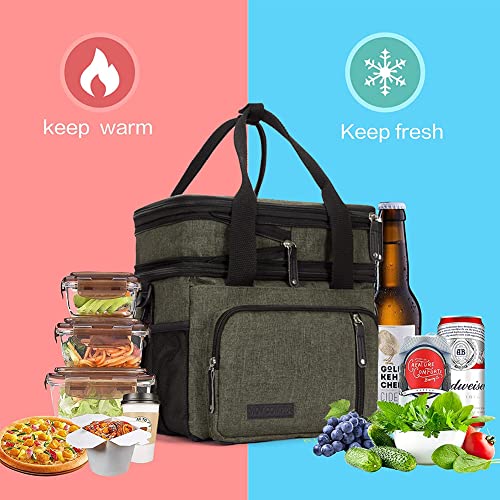 Lunch Bag for Women Men,Insulated Lunch Box,Leakproof Lunch Cooler Bag,Army Green Lunch Tote Bag for Work（Green） - color: Green