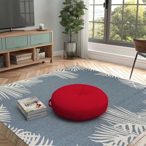 Covers & All Sunbrella Round Seat Cushion with Handle, Plush Outdoor Pillows and Chair Cushions for Home or Patio (22 x 5 Inch, Canvas Jockey Red) - color: Canvas Jockey Red, size: 22 x 5, style: Handle