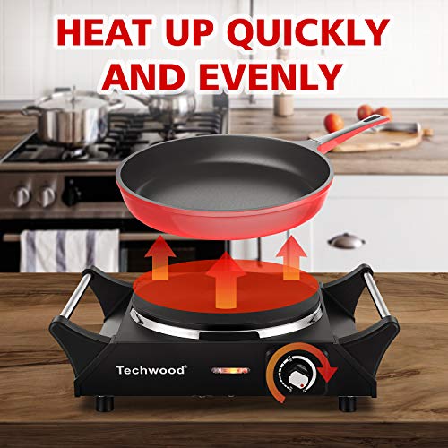 Techwood Hot Plate Portable Electric Stove 1500W Countertop Single Burner with Adjustable Temperature & Stay Cool Handles, 7.3” Cooktop for Dorm Office/Home/Camp, Compatible for All Cookwares - color: Black, size: Hot Plate