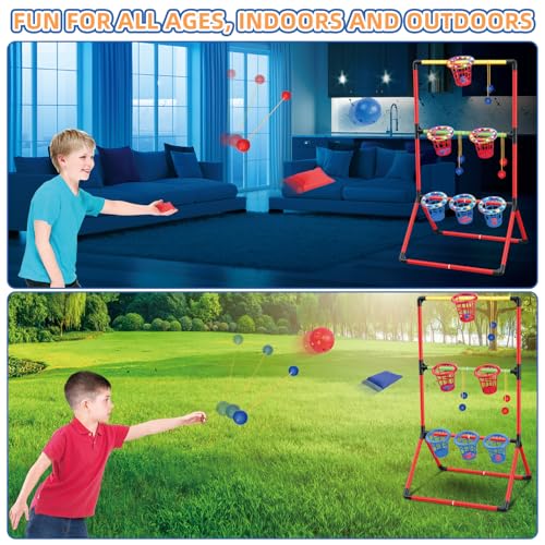 Backyard Lawn Games for Adults Kids - 3-in-1 Yard Pong with 6 Light Up Basket, Ladder Ball and Bean Bag Toss Game - Outdoor Yard Tailgate Game for Family Parties