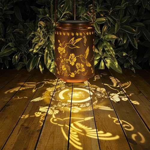 Solar Lanterns Outdoor Waterproof Garden Decor Gifts for Women Mon Grandma Metal Hanging Solar Lights Decoration for Outside LED Lanterns for Yard Patio Lawn Pathway（Hummingbirds） - style: Two hummingbirds