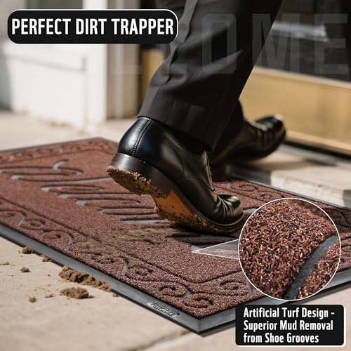 Yimobra Welcome Mat, Heavy Duty Sturdy Door Mats for Home Entrance Outdoor Indoor, Front Doormat for Outside Patio Floor Entry Porch Garage Office, Waterproof, Low Profile, 47X32 Inches, Maroon - color: Maroon, size: 47x32 Inch