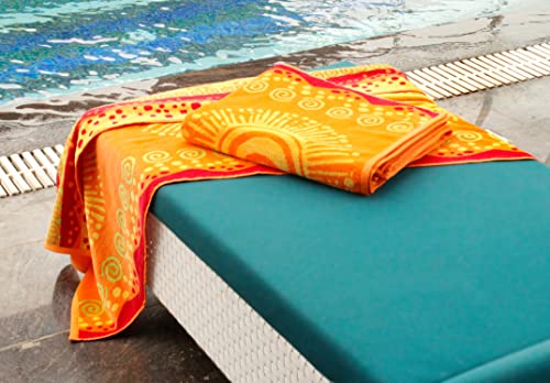 COTTON CRAFT Oversized XL Beach Towel 39 x 68-2 Pack - 100% Cotton Velour - Big & Huge - Pool Picnic Bath Towels - Jacquard Terry Thick Plush Super Soft Luxury - 450 GSM - Sunshine Orange Yellow - color: Sunshine Orange Yellow, size: 2 Pack - 39x68