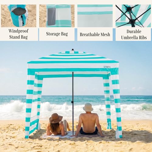 UPWELL Beach Tent Easy Set Up Canopy Sun Shelter Shade with UPF 50+UV Protection Portable Beach Umbrella Outdoor Sunwall with Sand Pockets for Fishing Backyard Camping(Deep Sea Blue) - color: Mint Sorbet