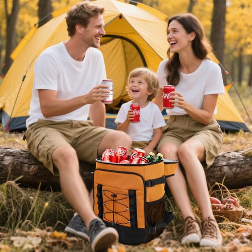 MIYCOO Cooler Backpack - 40 Cans Insulated Backpack Cooler for Men & Women, Portable 2 Leak Proof Compartments Coolers Bag for Beach Travel Picnic Lunch Hiking BBQ Camping - color: Orange