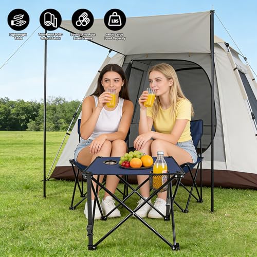 2 Pack Portable Camping Table, Ultralight Picnic Table Foldable with 2 Cup Holders and Carrying Bag for Outdoor Camping Picnic BBQ Beach Party Patio Fishing, Steel Frame, High-Grade 600D Oxford Fabric - color: Navyblue, size: 2 Pack