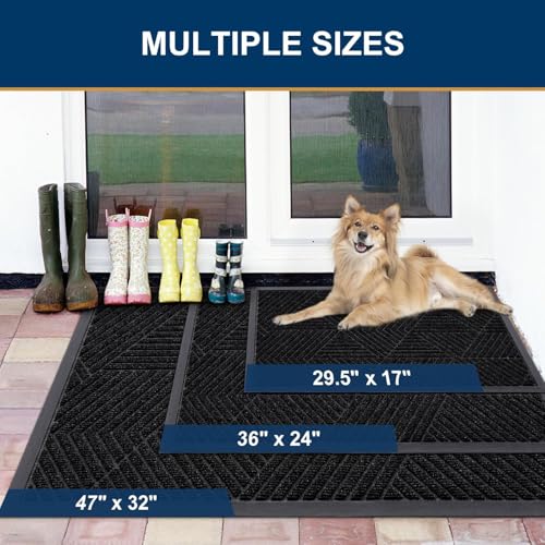 Smiry Front Door Mat Outside Entrance, Heavy Duty Sturdy Natural Rubber Doormat, Trap Dirt and Moisture, Easy Clean Low Profile Mats for Indoor Outdoor Entry, Irregular Triangle (59x40, Black) - color: Black, size: 59" X 40"