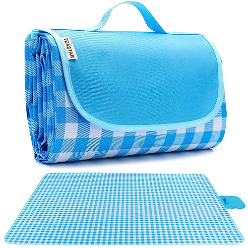 Beach Blanket Waterproof Sandproof Extra Large Beach Mat Sand Free Picnic Blanket Waterproof Foldable Large Outdoor Blanket With Carrying Strap For Grass, Sand, Camping, Hiking, Travel, Festival - color: Sky Blue, size: 5' x 6'8" (Rectangular)