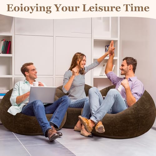 Realspring Inflatable Bean Bag Chairs Outdoor Blow up Camping Chairs Inflatable Lazy Sofa Folding Portable Bean Bag Loungers Couch for Movie Night(Dark Coffee,4 Pcs) - color: Dark Coffee