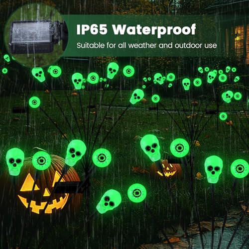 FENSAN Solar Halloween Lights Outdoor,Halloween Decorations Outdoor, Scary Eyeball Lights,2PACKS 16LED,IP65 Waterproof, Decor for Garden/Yard/Patio/Lawn/Pathway(Green) - color: eyeball green 2packs