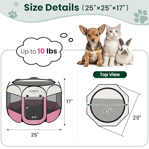 Love's cabin Pet Puppy Dog Playpen, Small Dog Tent Crates Cage Indoor/Outdoor, Portable Playpen for Cat, Foldable Pop Up Dog Kennel Playpen with Carring Case, Removable Zipper Top, Light Pink - color: Light Pink, size: 25.0"L x 25.0"W x 17.0"H