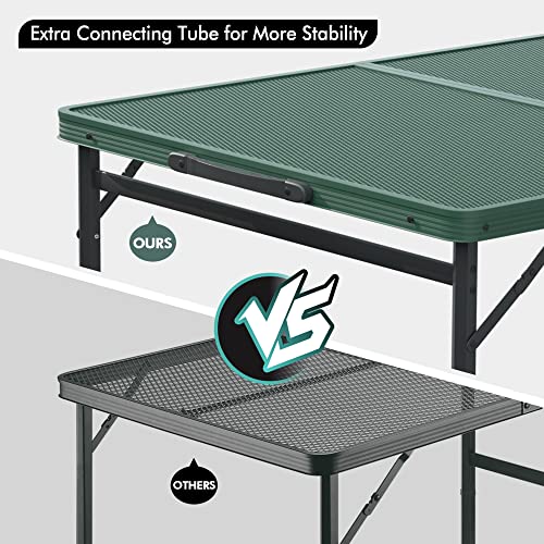 VILLEY Grill Table, 3ft Folding Camping Table with Aluminum Adjustable Legs, Portable Lightweight Camp Table for Beach Picnics and Outdoor Cooking - color: Green