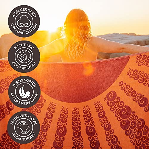 FESHKA Sand Free Turkish Beach Towel (37 x 67) Quick Dry Bath Towel, Oversized Beach Blanket, Lightweight for Travel - Made with 100% Organic Turkish Cotton - Golden Hour (Yellow/Maroon) - color: 23 - Yellow/Maroon