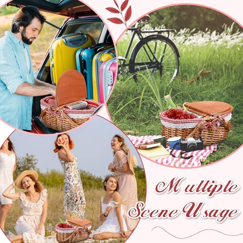 DoubleFill Wicker Insulated Picnic Basket with Lid Wicker Picnic Basket with Folding Handles and Insulated Cooler Bag for Camping Outdoor Easter Valentine Birthday Gift(Red Plaid) - color: Red Plaid