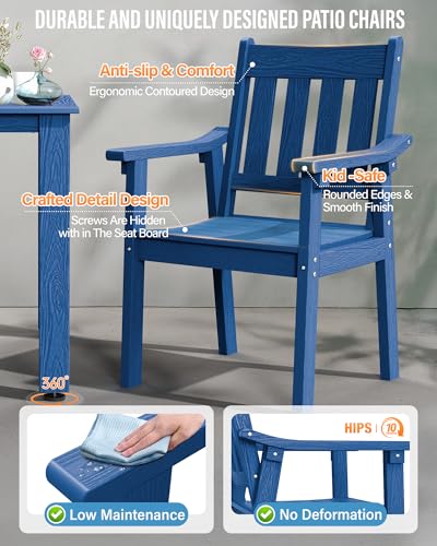 YEFU HIPS Patio Table Set: 5 Piece Outdoor Square Table and Chairs with Metal Aluminum Frame - Blue Modern Plastic Patio Dining Furniture Set 4 Person for Outside Deck - color: Blue, size: 5 Piece（Square）