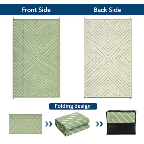 Garvee 8x10 Modern Striped Waterproof Outdoor Rug Reversible, Large Patio Camping Mat for RV, Backyard, Balcony, UV Protected Plastic Straw Outdoor Carpet, GreenWhite - color: Greenwhite, size: 8' x 10' (Rectangular)