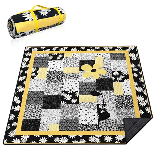Supfitness Extra Large Picnic Blankets Waterproof Foldable (80 "x 80") Beach Blanket Waterproof Sandproof,3-Layer Thicking Mat Outdoor Packable Camping Blanket - color: Flower-3, size: 6'8" x 6'8" (Square)