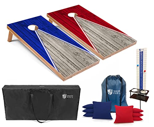 Tailgating Pros Cornhole Boards - 4'x2' Regulation Boards w/Carrying Case, Score Keeper, & Set of 8 Corn Filled Bags w/Tote - size: 4'x2' Boards w/ LED Ring Lights, style: Pyramid Design